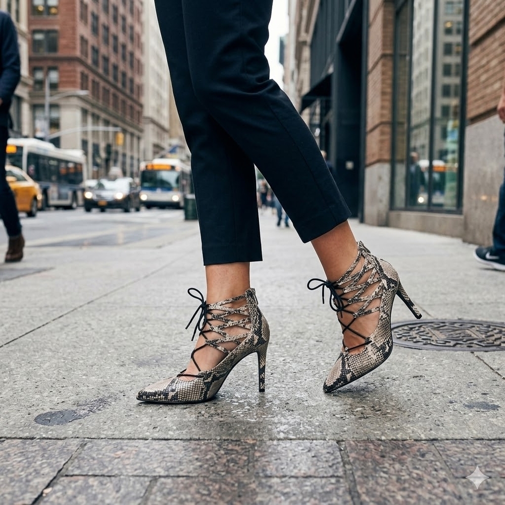 Material Girl High Heels Women’s 8M Faux Snake Skin Leather Pointed Toe Stiletto